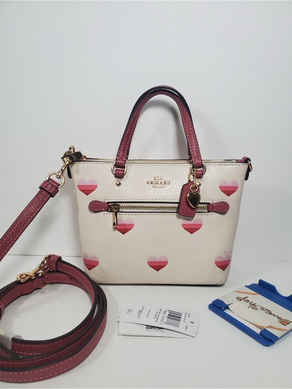 Coach Mini Gallery Crossbody Withi Stripe Heart Print NWT